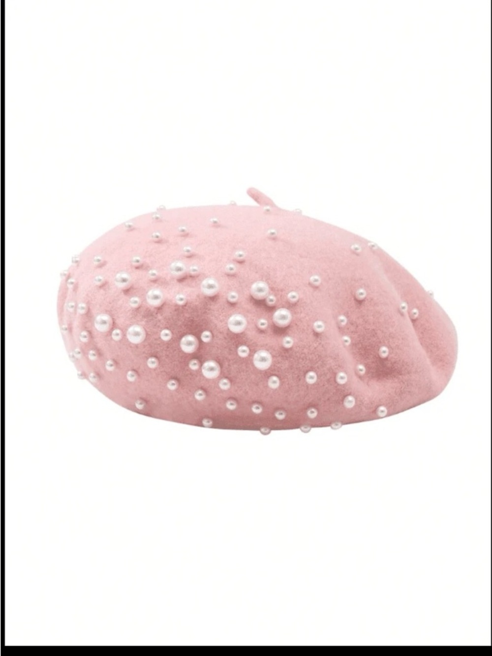 Pink Pearl Embellished French Beret Hat Beanie Wool Blend Coquette Cottagecore